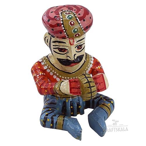 Wooden Bawla Set Rajasthani Decor Item, 5 Folk Musical Showpieces for Living Room, Home, Office Decor (4 inch)