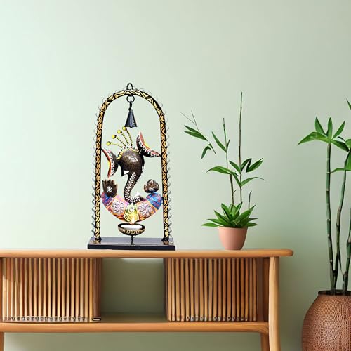 Ganesh Tea Light Candle Diya with Ringing Bell Decorative Metal Statue Showpiece for Living Room Home Decor, Tabletop, Diwali Gift