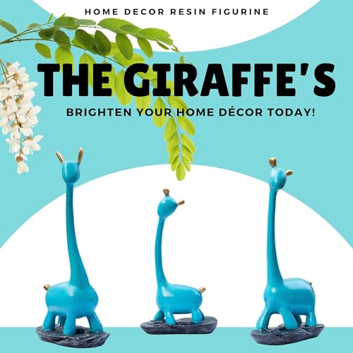 Blue Giraffe Poly Resin Decorative Statues (Set of 3 Pcs) – Modern Home Décor Showpiece with Gold Accents, Artistic Animal Figurines for Living Room, Office, Gifts (Giraffe)