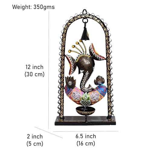 Ganesh Tea Light Candle Diya with Ringing Bell Decorative Metal Statue Showpiece for Living Room Home Decor, Tabletop, Diwali Gift
