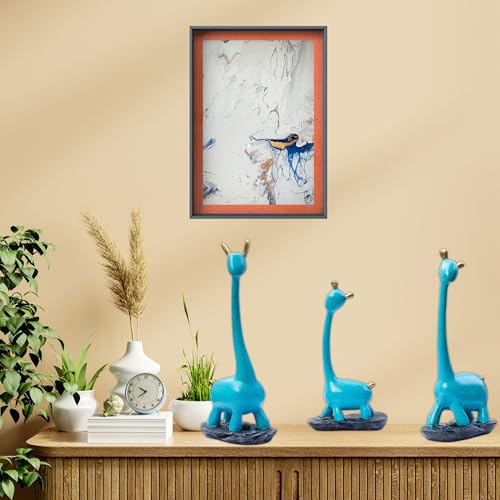 Blue Giraffe Poly Resin Decorative Statues (Set of 3 Pcs) – Modern Home Décor Showpiece with Gold Accents, Artistic Animal Figurines for Living Room, Office, Gifts (Giraffe)