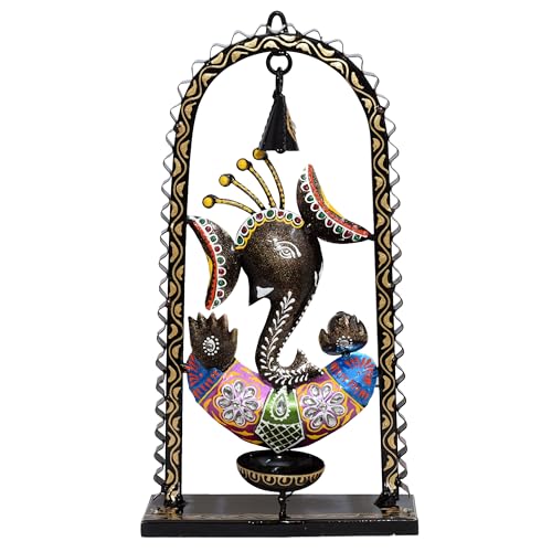 Ganesh Tea Light Candle Diya with Ringing Bell Decorative Metal Statue Showpiece for Living Room Home Decor, Tabletop, Diwali Gift
