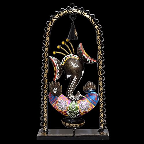 Ganesh Tea Light Candle Diya with Ringing Bell Decorative Metal Statue Showpiece for Living Room Home Decor, Tabletop, Diwali Gift