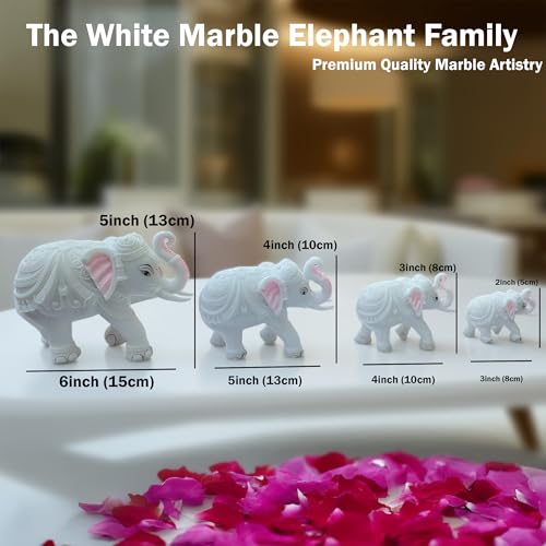 White Marble Elephant Statue Pair (3x4 Inches), Trunk Up Decorative Elephant Figurine for Home Entrance, Living Room & Office, Vastu Feng Shui Diwali, Prosperity Gift