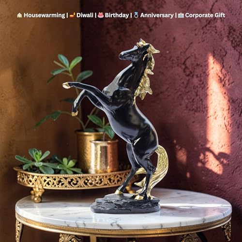 Bronze Finish Horse Pair Showpiece | Two Running Horses Figurine for Home Decor, Office Desk & Gifting | Symbol of Strength, Speed & Success (8 * 7inch)