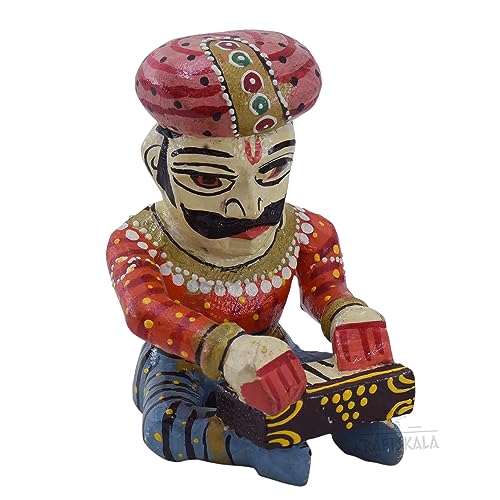 Wooden Bawla Set Rajasthani Decor Item, 5 Folk Musical Showpieces for Living Room, Home, Office Decor (4 inch)