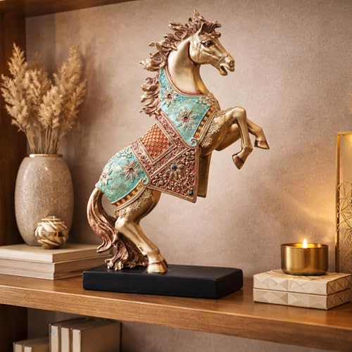 Bronze Finish Horse Pair Showpiece | Two Running Horses Figurine for Home Decor, Office Desk & Gifting | Symbol of Strength, Speed & Success (8 * 7inch)