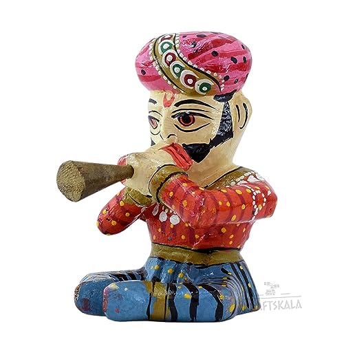Wooden Bawla Set Rajasthani Decor Item, 5 Folk Musical Showpieces for Living Room, Home, Office Decor (4 inch)