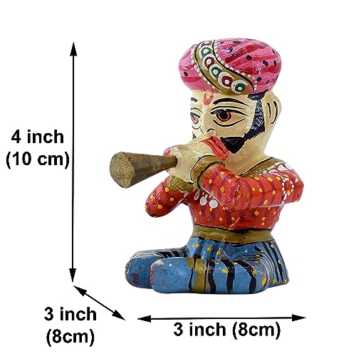 Wooden Bawla Set Rajasthani Decor Item, 5 Folk Musical Showpieces for Living Room, Home, Office Decor (4 inch)