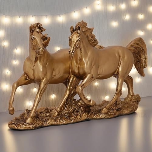 Galloping Horses Statue Showpiece for Living Room, Home Decor, Symbol of Success Tabletop Figurine for Weddings, Anniversaries, Festive Corporate Gifting (Race Horses)