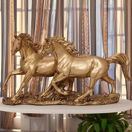 Galloping Horses Statue Showpiece for Living Room, Home Decor, Symbol of Success Tabletop Figurine for Weddings, Anniversaries, Festive Corporate Gifting (Race Horses)