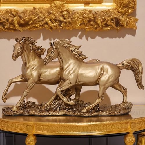 Galloping Horses Statue Showpiece for Living Room, Home Decor, Symbol of Success Tabletop Figurine for Weddings, Anniversaries, Festive Corporate Gifting (Race Horses)