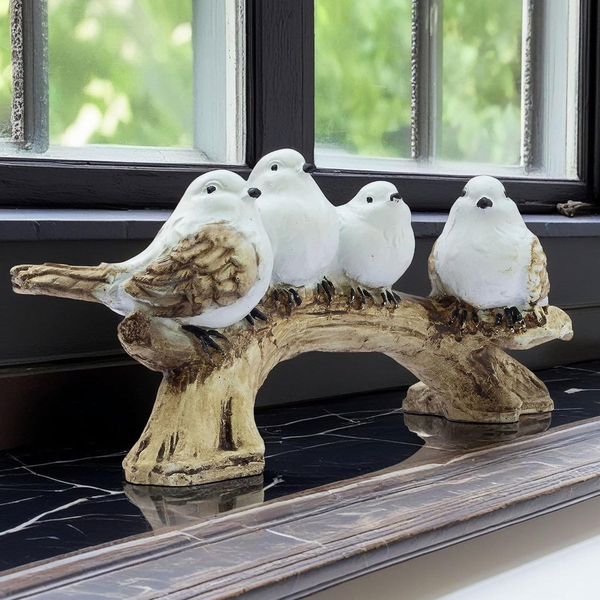 Adorable 4 Birds on a Branch Statue - 9" x 4" Charming Polyresin Home Decor, Bird Lovers Gift, Miniature Tabletop Figurine