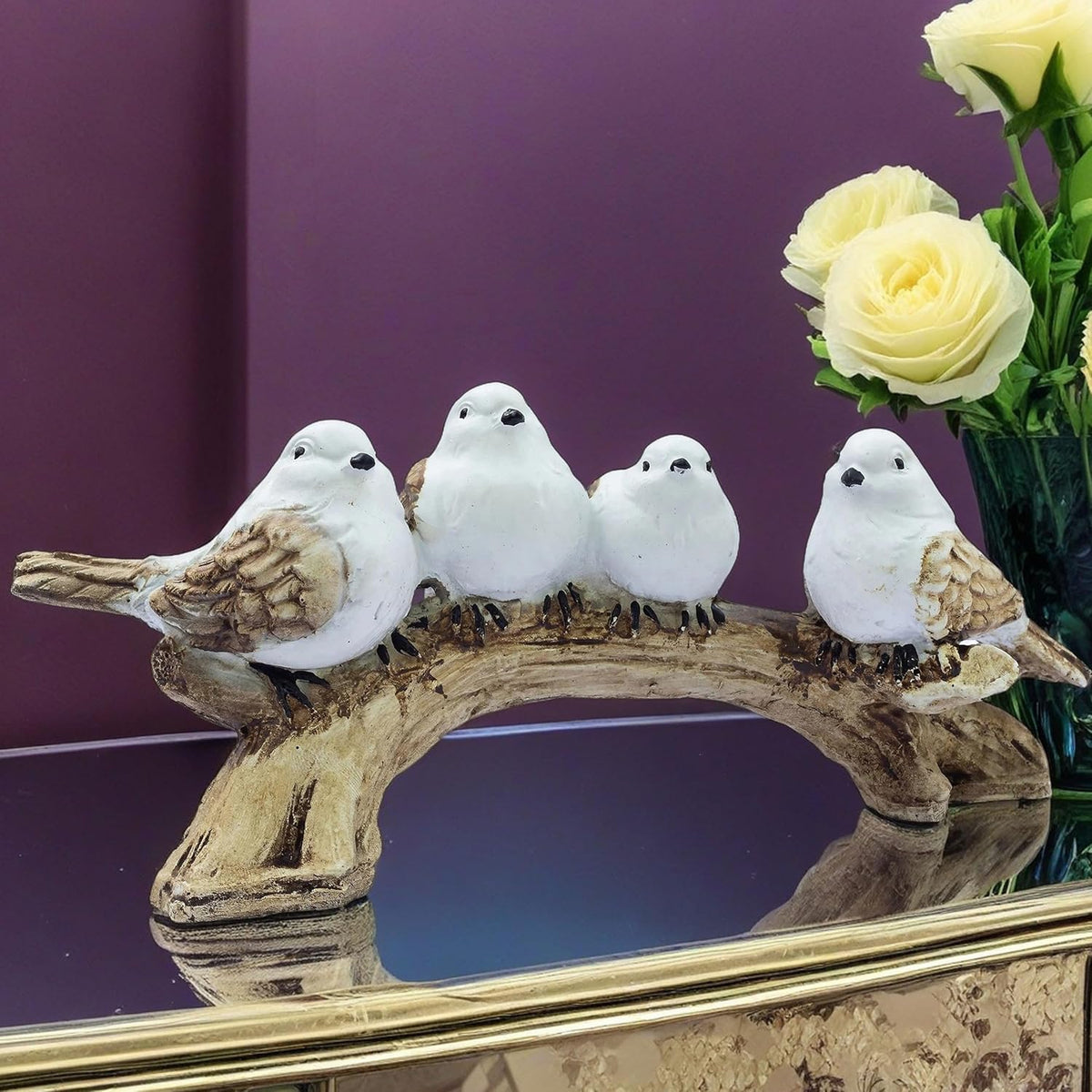 Adorable 4 Birds on a Branch Statue - 9" x 4" Charming Polyresin Home Decor, Bird Lovers Gift, Miniature Tabletop Figurine