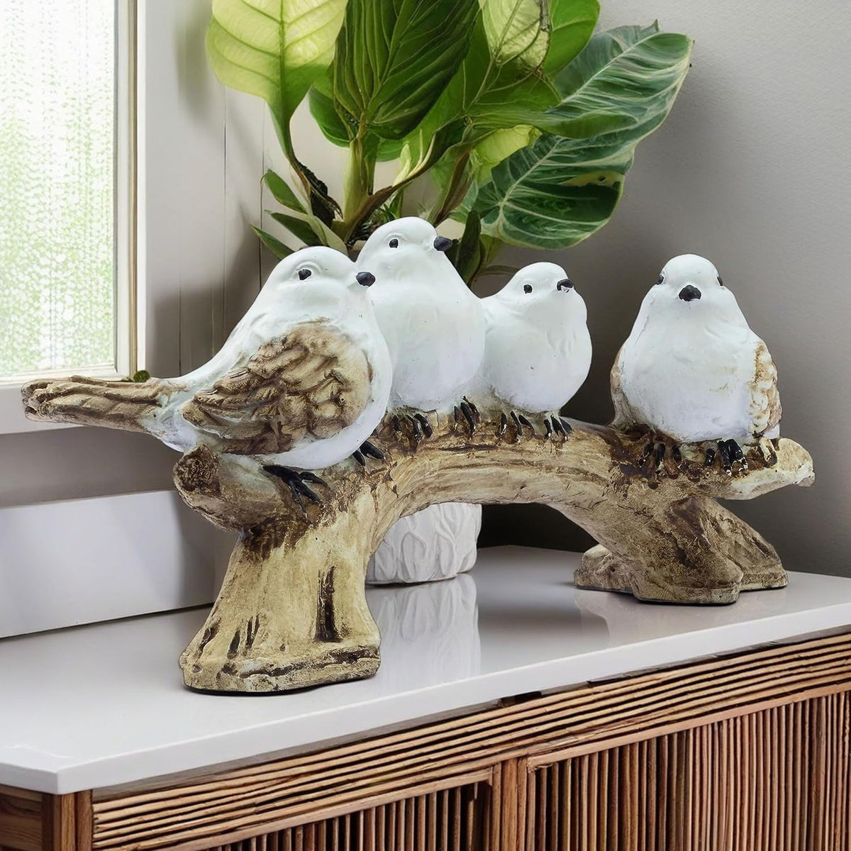 Adorable 4 Birds on a Branch Statue - 9" x 4" Charming Polyresin Home Decor, Bird Lovers Gift, Miniature Tabletop Figurine