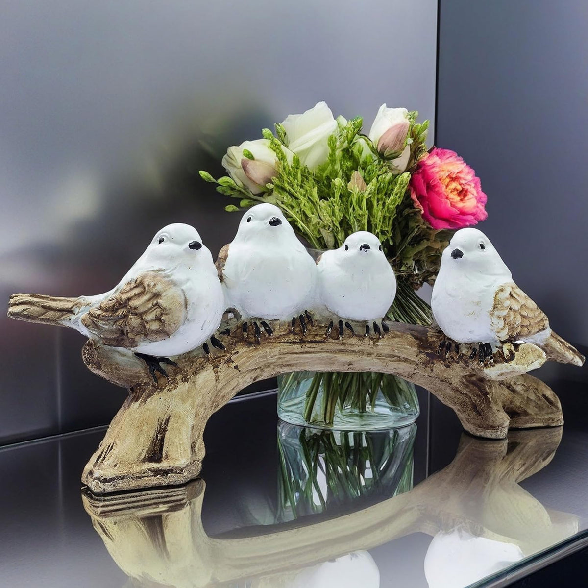 Adorable 4 Birds on a Branch Statue - 9" x 4" Charming Polyresin Home Decor, Bird Lovers Gift, Miniature Tabletop Figurine
